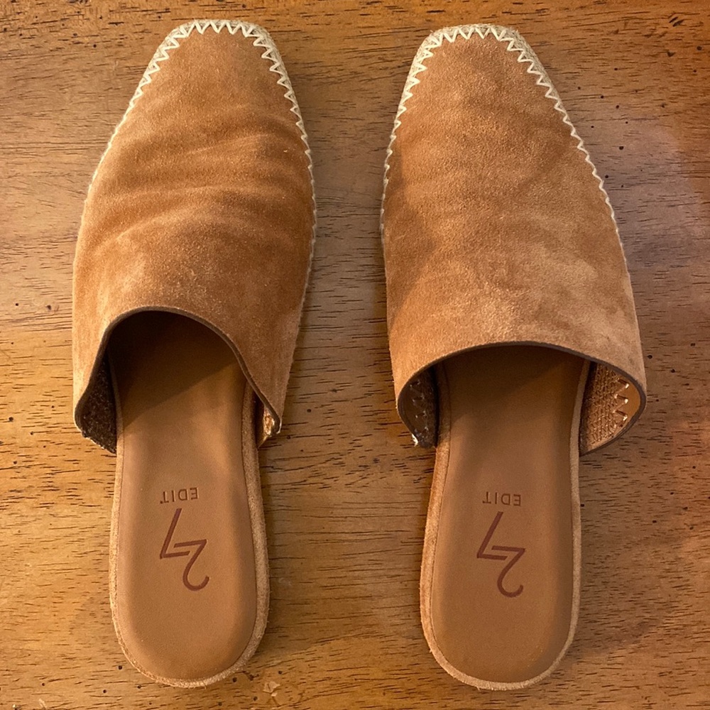 27 Edit tan leather and suede mules size 7m